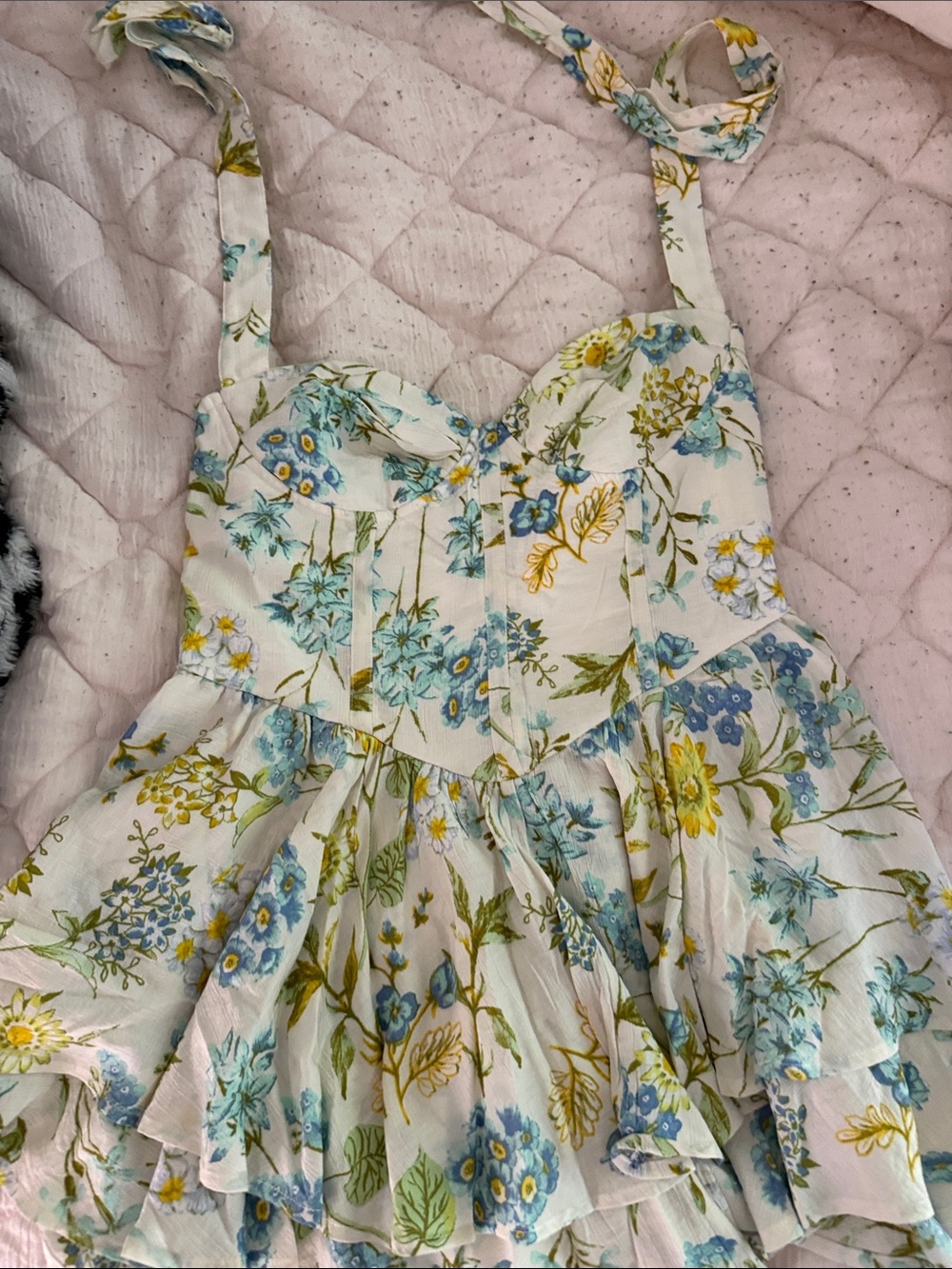 Fashion Nova White Floral Ruffle Sundress - Blue & Yellow
